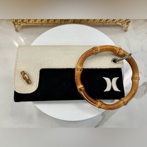 Hurley - Bamboo Bangle Handle Black/Cream Canvas Clutch/Wristlet Wallet - EUC